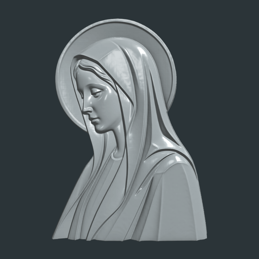 3D relief Virgin in prayer — profile with halo, STL file for CNC